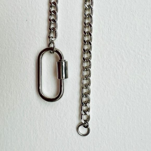 Men's chunky silver tone carabiner necklace on cuban chain of choice - Picture 2 of 3
